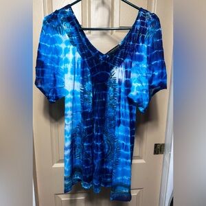 Women's Blue Tie-Dye Top Sz XL